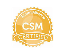 Certified Scrum Master (CSM) badge from Scrum Alliance representing professional agile project management certification.