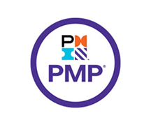PMP certification logo in a purple circle, symbolizing project management professional accreditation.