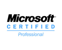 Microsoft Certified Professional logo in black and blue text on a white background.